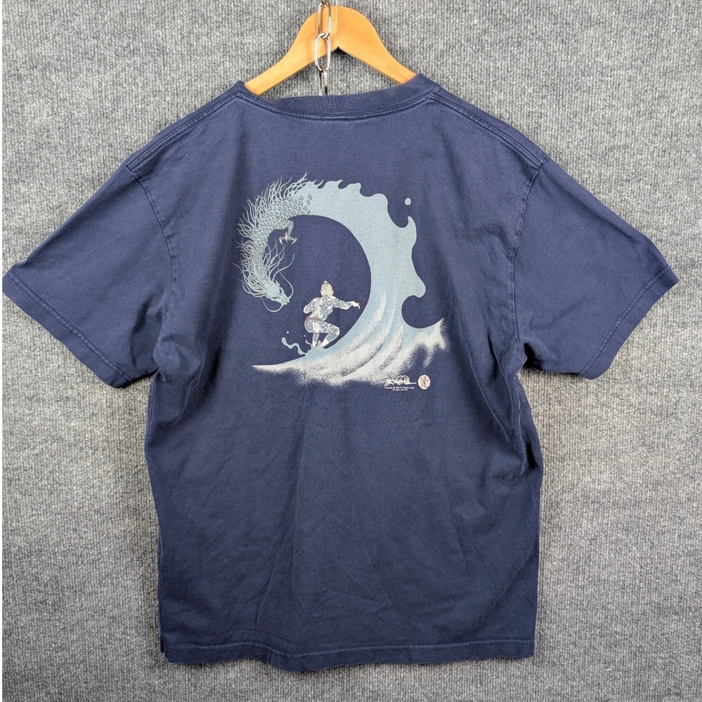 Kura T shirt XL Samurai Surfer Japanese Graphic Tee Blue Dragon Wave Surf